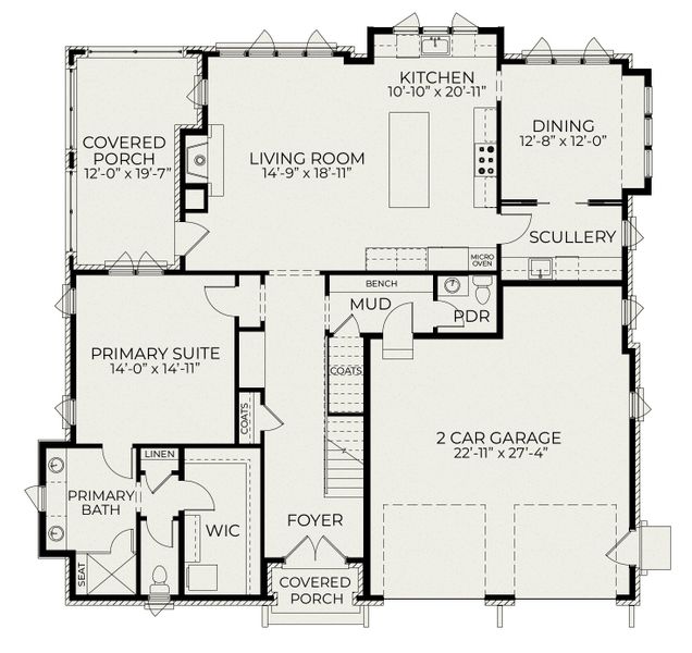 2D floor plan layout for the Beverly by Homes by Dickerson in Pinecrest, Durham, NC (Image 3).