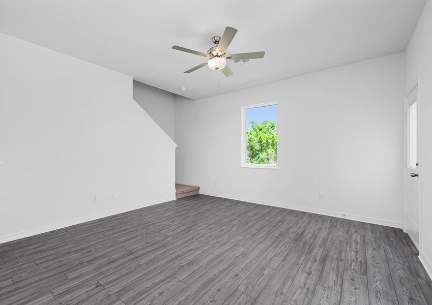 The family room is spacious with plenty of natural light