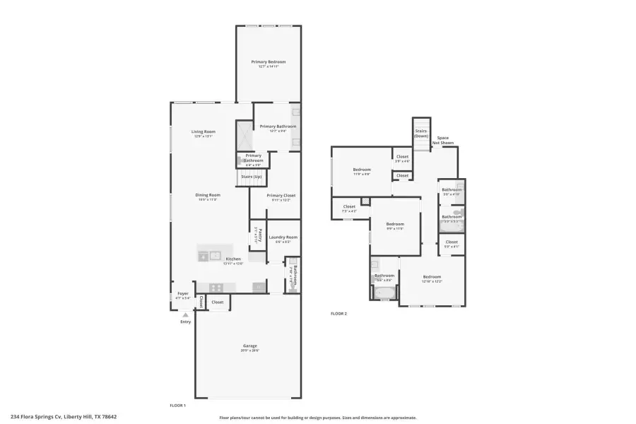 2D floor plan layout of this home in Santa Rita Ranch – Townhomes, Liberty Hill, TX (Image 3).