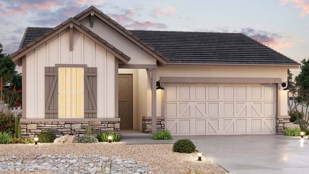 Representative exterior photo of a completed home built from the Clover by Brightland Homes in Sienna Park, Buckeye, AZ (Image 1).