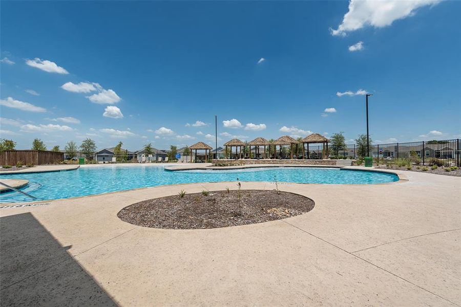 Community pool featuring a gazebo and a patio Community pool featuring a gazebo and a patio