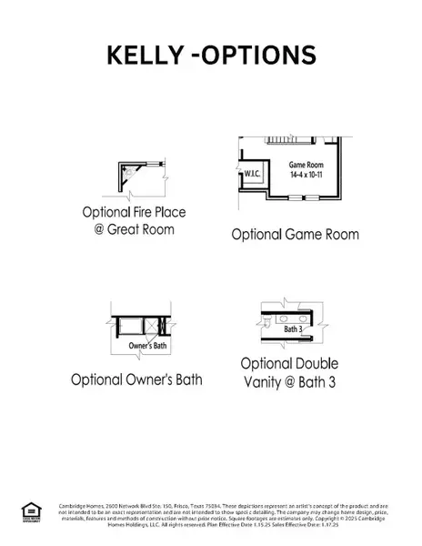 2D floor plan layout for the Kelly by Cambridge Homes in Lake Park, Rowlett, TX (Image 8).
