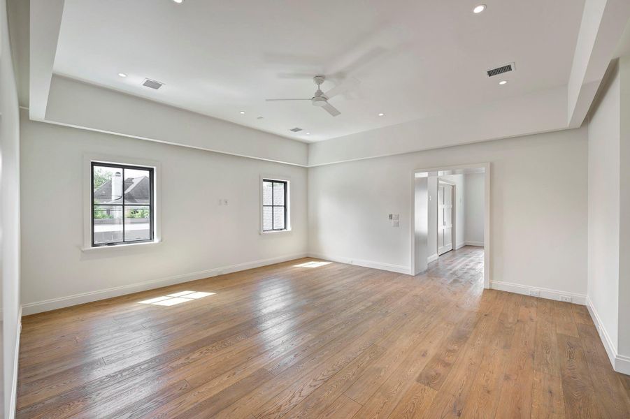 Gameroom upstairs with elegant cornice detail.  Engineered french oak flooring with european wax finish throughout the living areas is beautiful and functional.