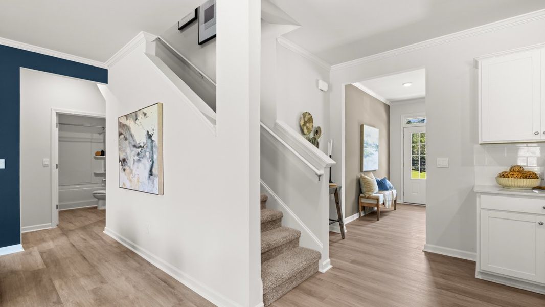 Representative furnished interior of a home built from the HAYDEN by D.R. Horton in Lost Creek, Dallas (Image 38).