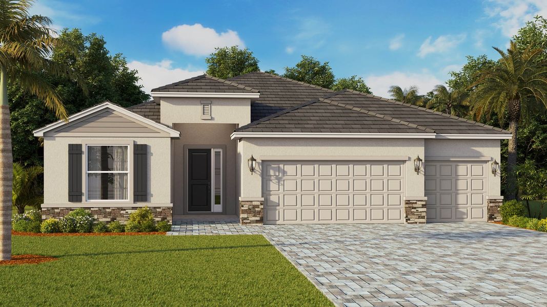 Representative exterior photo of a completed home built from the Hawthorne by D.R. Horton in Harbor Lake Estates, Titusville, FL (Image 2). Representative exterior photo of a completed home built from the Hawthorne by D.R. Horton in Harbor Lake Estates, Titusville, FL (Image 2).