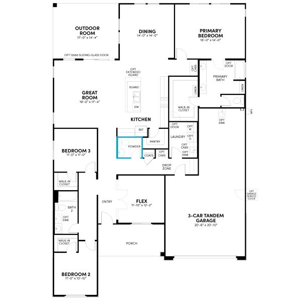 2D floor plan layout for the Agave by Brookfield Residential in Mariposa at Blossom Rock, Apache Junction, AZ (Image 18).