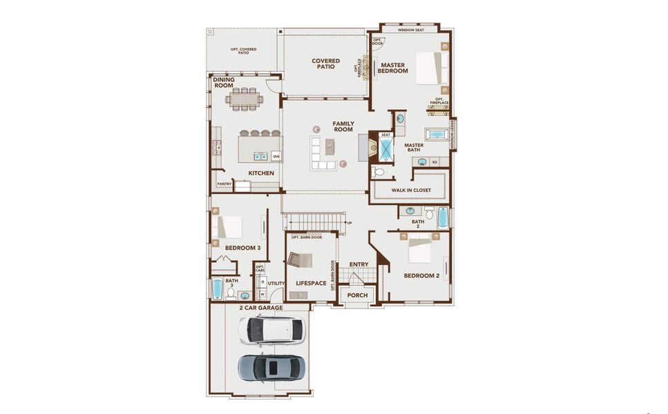 2D floor plan layout for the Grand Whitehall by Grand Homes in Grand Estates of Anna, Anna, TX (Image 6).