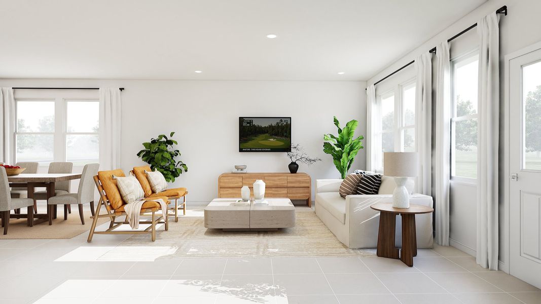 Great room with luxurious tile flooring Great room with luxurious tile flooring