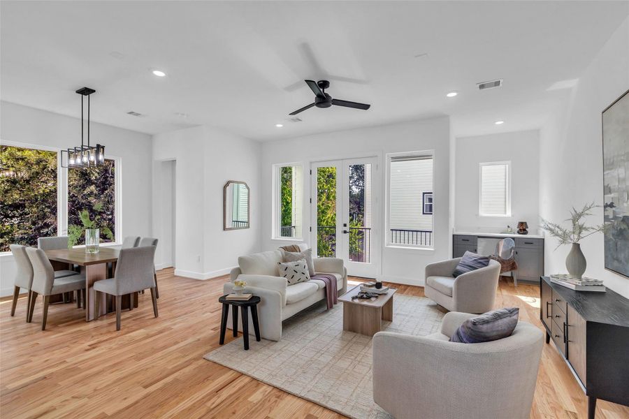 Experience the seamless blend of indoor and outdoor living in this bright and airy second-floor space, where the living area flows effortlessly into a charming covered patio. Experience the seamless blend of indoor and outdoor living in this bright and airy second-floor space, where the living area flows effortlessly into a charming covered patio.