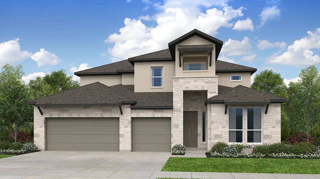 Representative exterior photo of a completed home built from the Travis by Taylor Morrison in Silverleaf 60s, Cedar Creek, TX (Image 2).