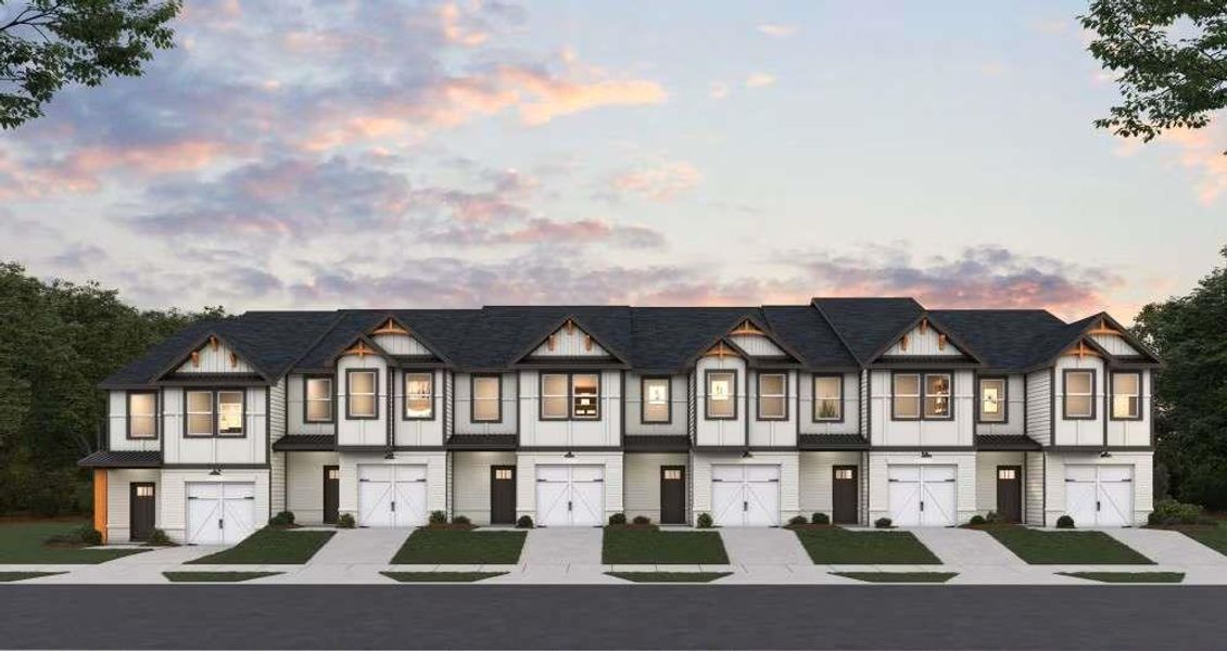 Front exterior of a new home in The Grove At Mundy Mill, Gainesville, GA, highlighting curb appeal (Image 1). Front exterior of a new home in The Grove At Mundy Mill, Gainesville, GA, highlighting curb appeal (Image 1).