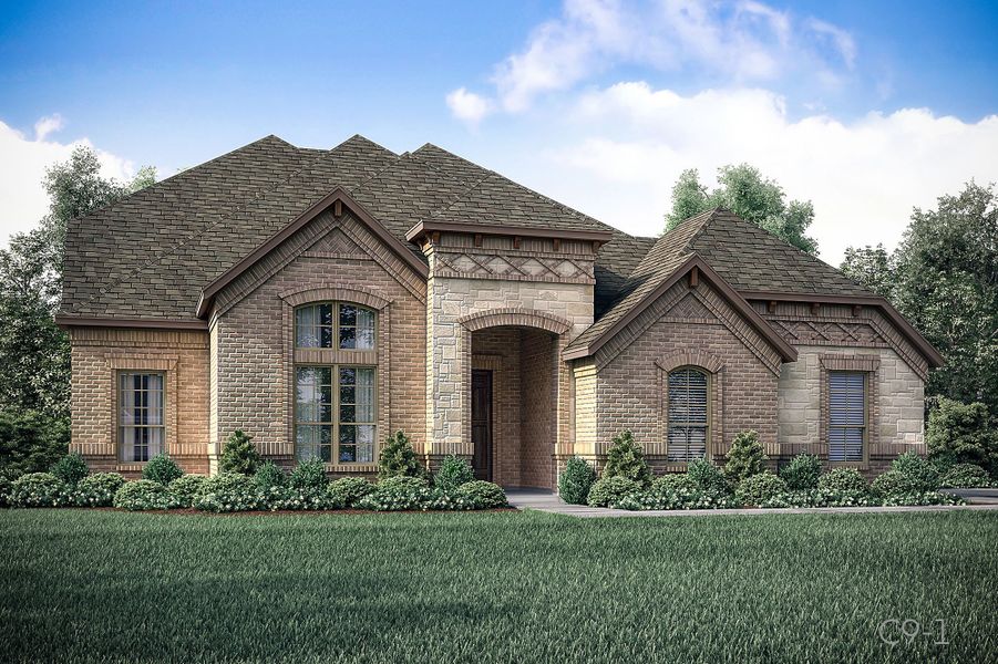 Representative exterior photo of a completed home built from the Phoenix by John Houston Homes in Levante - 1 Acre Lots, Waxahachie, TX (Image 4). Representative exterior photo of a completed home built from the Phoenix by John Houston Homes in Levante - 1 Acre Lots, Waxahachie, TX (Image 4).