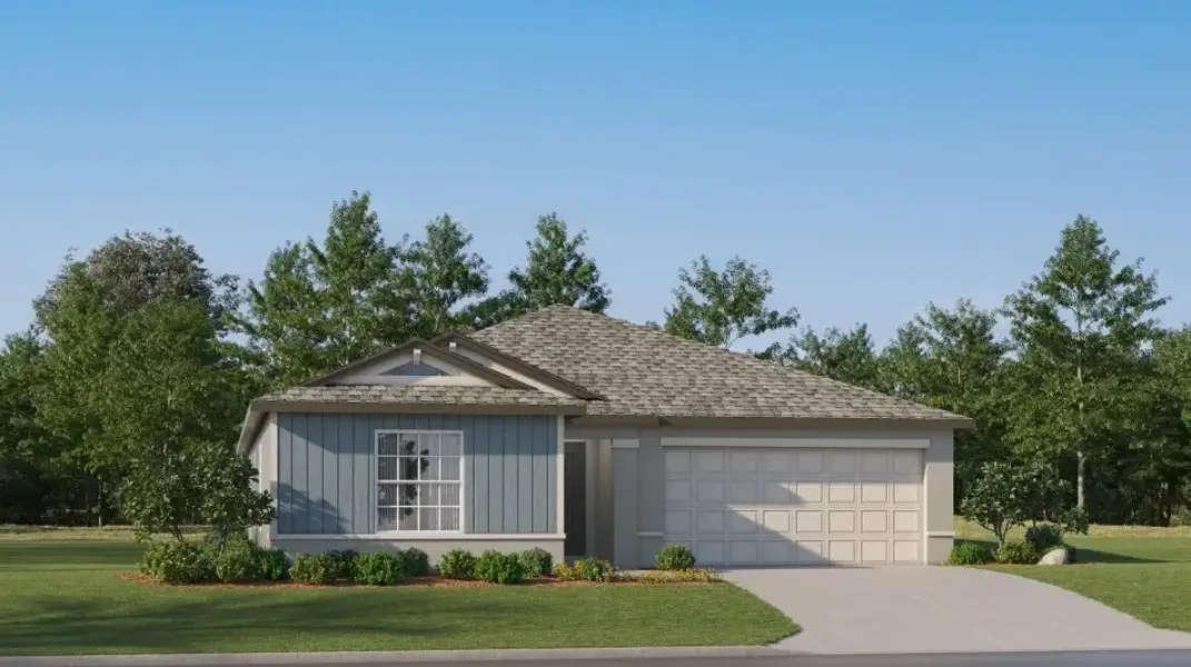 Front exterior of a new home in Seaire, Parrish, FL, highlighting curb appeal (Image 1). Front exterior of a new home in Seaire, Parrish, FL, highlighting curb appeal (Image 1).