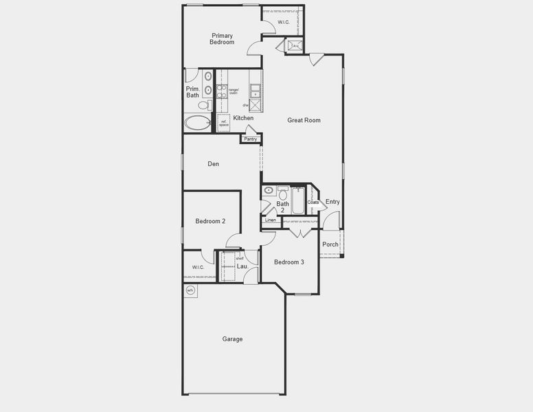 2D floor plan layout for the 1361 Modeled by KB Home in Sunset Oaks, Maxwell, TX (Image 3).