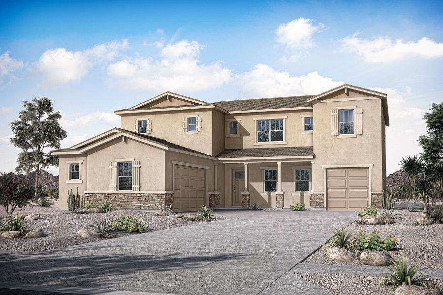 Representative exterior photo of a completed home built from the Pine by Mattamy Homes in Empire Pointe, Queen Creek, AZ (Image 2). Representative exterior photo of a completed home built from the Pine by Mattamy Homes in Empire Pointe, Queen Creek, AZ (Image 2).