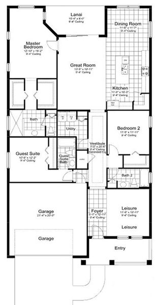 2D floor plan layout of this home in Wildleaf Real Estate and Homes for Sale in Parrish, FL - Neal Communities, Parrish, FL (Image 4).