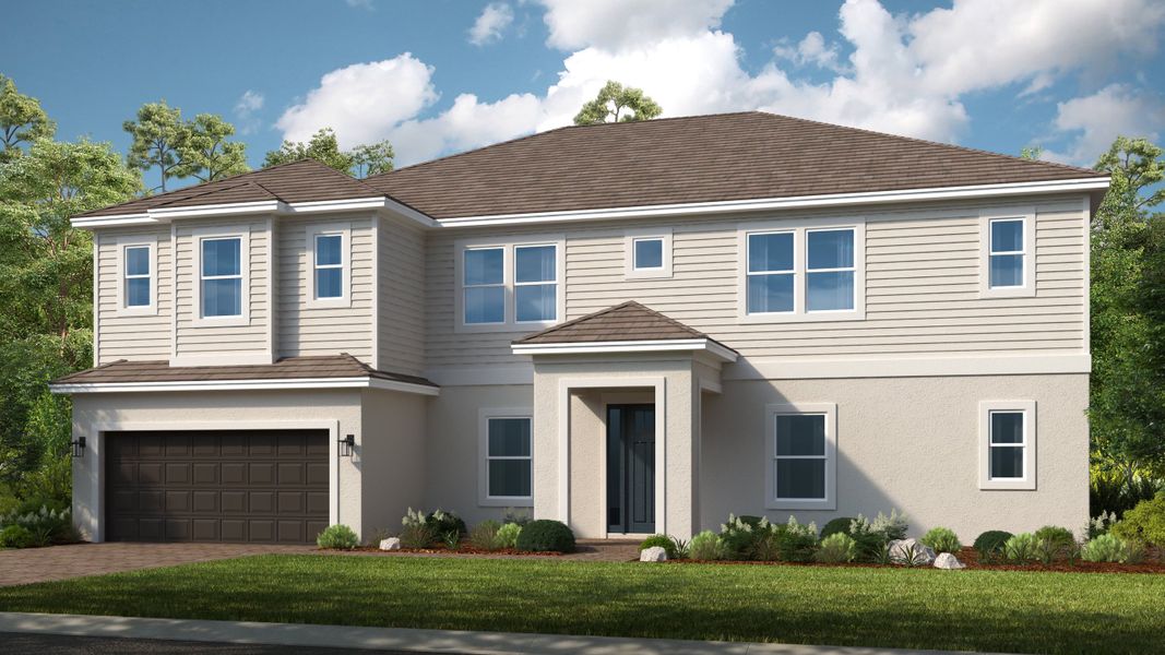 Representative exterior photo of a completed home built from the Tradewinds by Taylor Morrison in Victoria Lakes, Odessa, FL (Image 6). Representative exterior photo of a completed home built from the Tradewinds by Taylor Morrison in Victoria Lakes, Odessa, FL (Image 6).