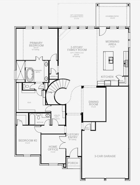 2D floor plan layout for the 3399W by Perry Homes in Two Step Farm 60', Montgomery, TX (Image 5).