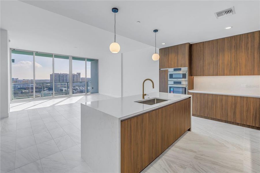 Spacious kitchen with eat-in island