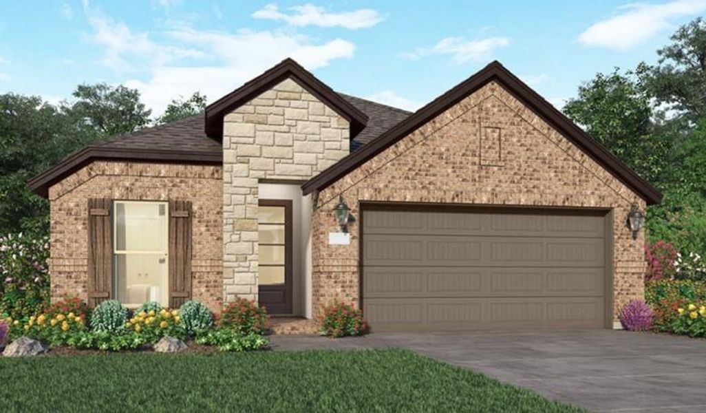 Front exterior of a new home in Jordan Ranch, Fulshear, TX, highlighting curb appeal (Image 2).