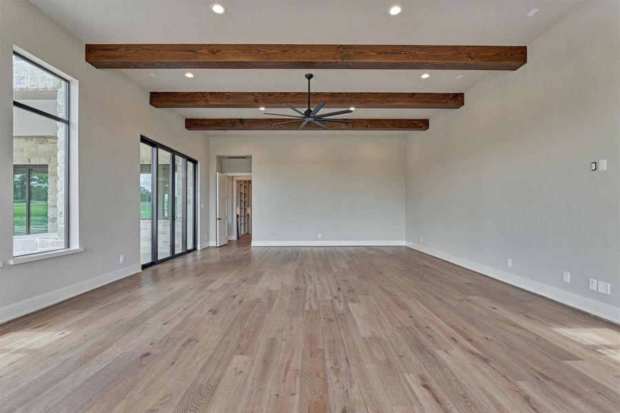 Gorgeous beams - view looking back at game room. Gorgeous beams - view looking back at game room.