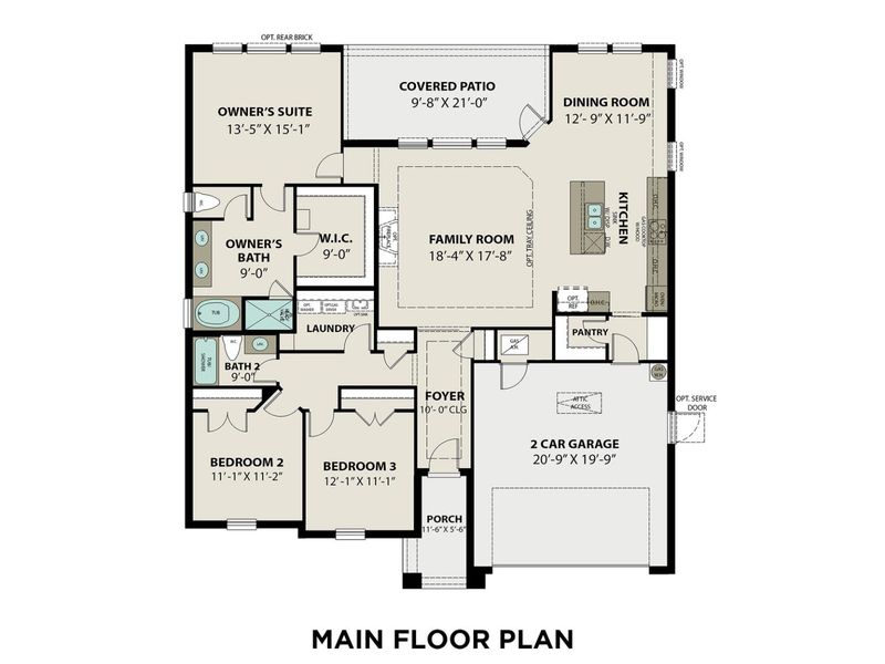 2D floor plan layout for the The Diana A by Davidson Homes LLC in Lago Mar, Texas City, TX (Image 3).
