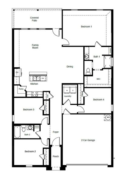 2D floor plan layout for the JUSTIN by D.R. Horton in Homestead at Parks Bell Ranch, Odessa, TX (Image 7).