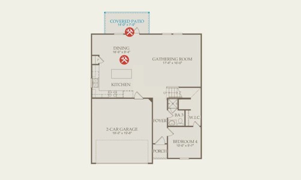 2D floor plan layout for the Sandalwood by Centex in Lily Springs, Seguin, TX (Image 3).