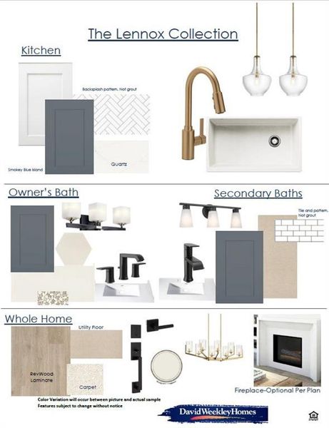 Interior Finish Selections. Displaying material and fixture choices for the property's kitchen, baths, and general areas Interior Finish Selections. Displaying material and fixture choices for the property's kitchen, baths, and general areas