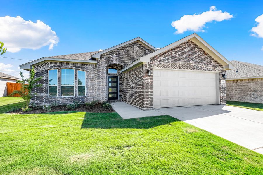 Representative exterior photo of a completed home built from the Hanover by Cheldan Homes in Sunset Ridge, Keene, TX (Image 26). Representative exterior photo of a completed home built from the Hanover by Cheldan Homes in Sunset Ridge, Keene, TX (Image 26).
