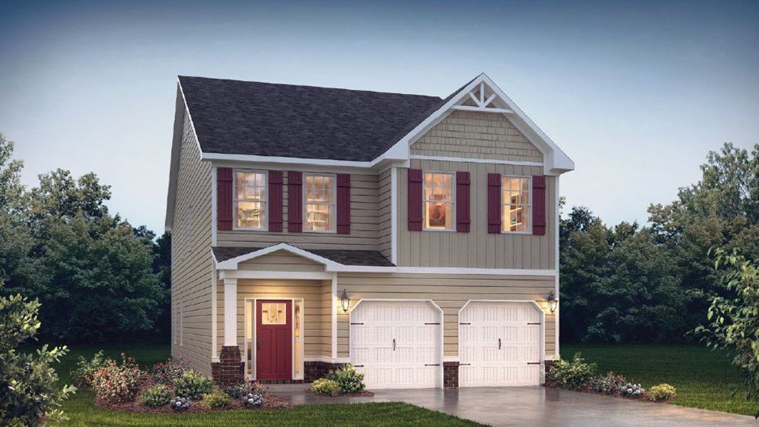 Representative exterior photo of a completed home built from the DORSET by D.R. Horton in Sycamore Cove, Woodruff, SC (Image 2). Representative exterior photo of a completed home built from the DORSET by D.R. Horton in Sycamore Cove, Woodruff, SC (Image 2).