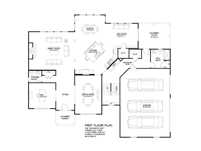 2D floor plan layout for the The Lexington by Forbes Capretto Homes in Birdsong Estates, Orchard Park, NY (Image 4).