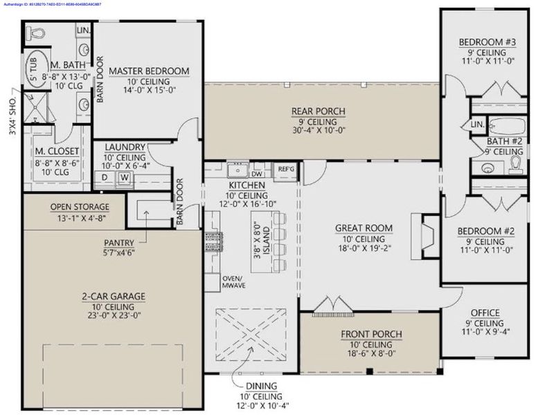 2D floor plan layout for the Lakeshore by Zeal Home Builders in Patti Lynn Hills, Paradise, TX (Image 5).