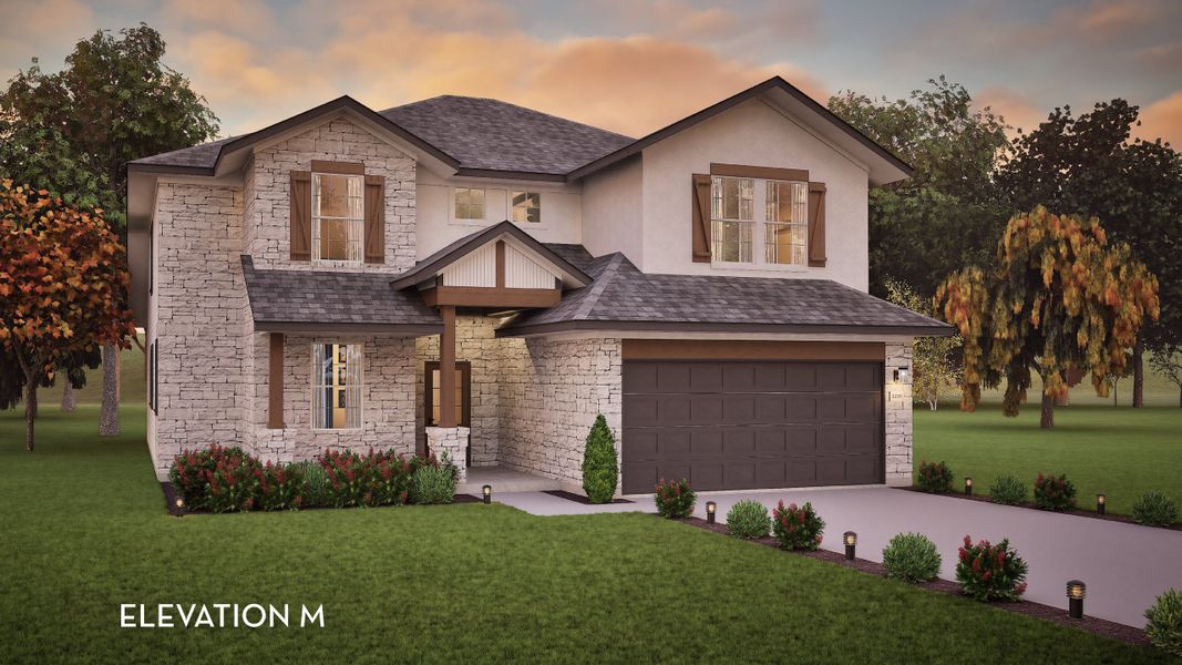 Representative exterior photo of a completed home built from the San Marcos by CastleRock Communities in Lariat, Liberty Hill, TX (Image 2).