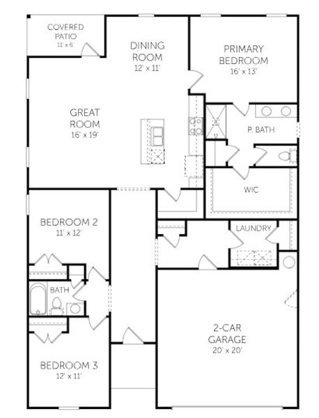 2D floor plan layout for the Escape - Single Family Homes by Dream Finders Homes in Riverlake, Supply, NC (Image 3).