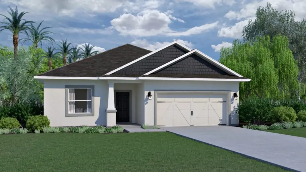 Front exterior of a new home in Spirit Of Sebastian, Sebastian, FL, highlighting curb appeal (Image 1). Front exterior of a new home in Spirit Of Sebastian, Sebastian, FL, highlighting curb appeal (Image 1).