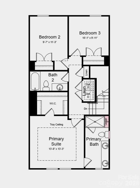 Upper Level Floor Plan -  Additional Highlights Include: secondary bedroom with full bath in place of a flex room and half bath and upgraded shower with ledge in the primary bath