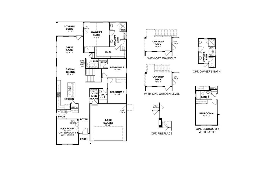 2D floor plan layout for the Ellie by Brightland Homes in Dillon Pointe - Journey, Broomfield, CO (Image 4).