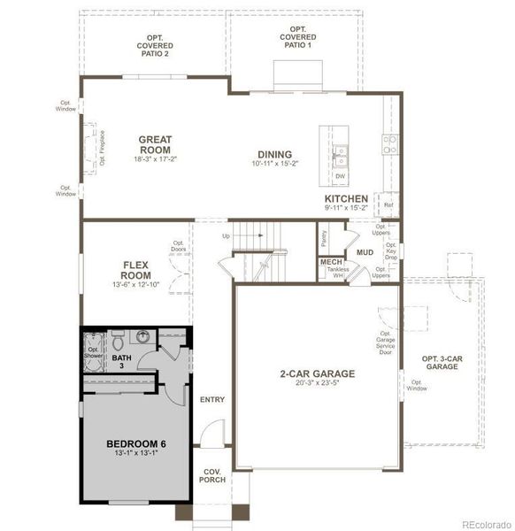 2D floor plan layout of this home in Fossil Creek, Windsor, CO (Image 3).