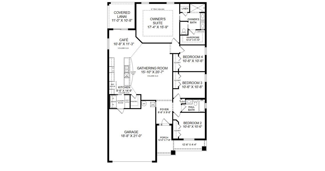 2D floor plan layout for the Raychel by Highland Homes of Florida in Stonebridge North, Zephyrhills, FL (Image 3).