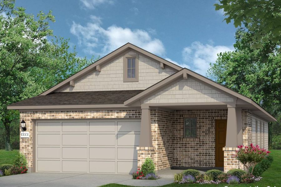Front exterior of a new home in Mustang Meadows, Waller, TX, highlighting curb appeal (Image 1). Front exterior of a new home in Mustang Meadows, Waller, TX, highlighting curb appeal (Image 1).
