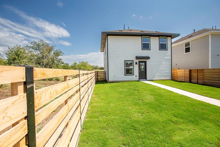 Exterior details and patio area of a home in Plum Creek North: Stonehill Collection, Kyle (Image 16).