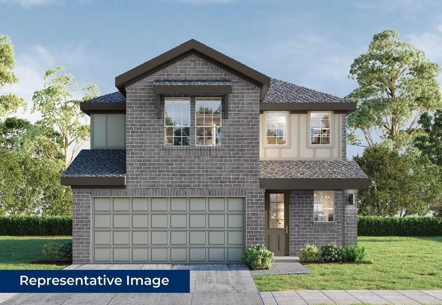 Front exterior of a new home in The Meadows, Krum, TX, highlighting curb appeal (Image 1).