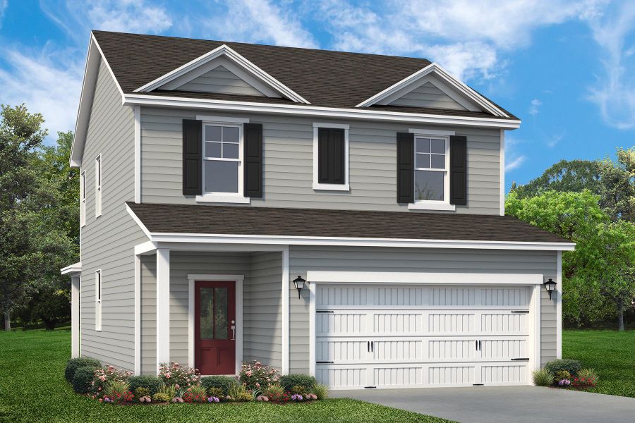 Front exterior of a new home in Founder's Park, Lincolnville, SC, highlighting curb appeal (Image 1).