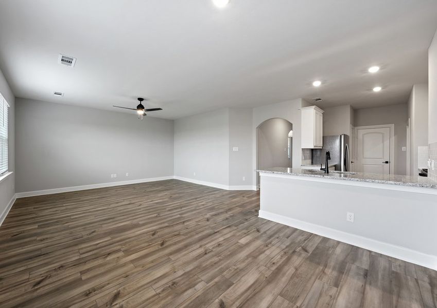 The family room sits right next to the dining room and kitchen in the St. Clair.