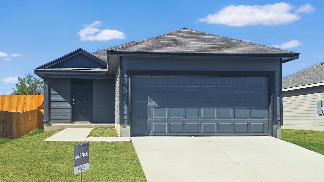 Front exterior of a new home in Lucero, San Antonio, TX, highlighting curb appeal (Image 1).