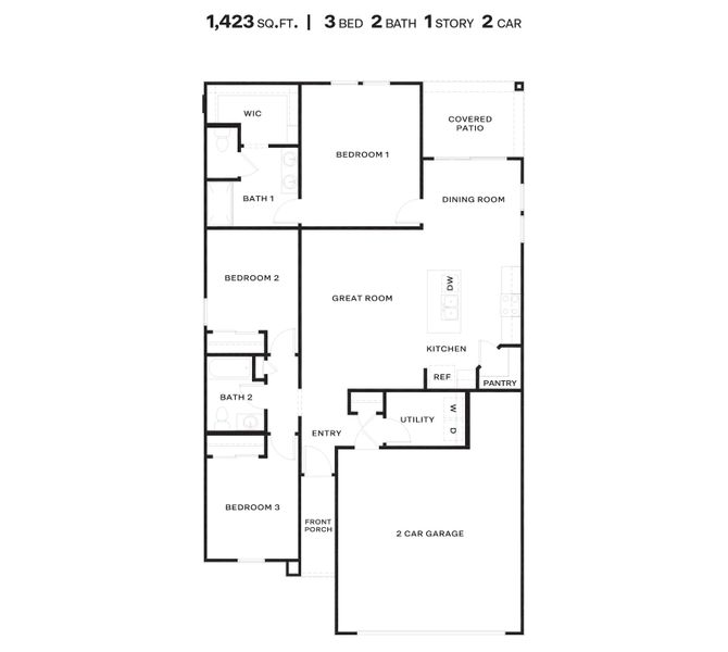 2D floor plan layout for the Baxter - Plan H35B by D.R. Horton in Tortolita Trails, Marana, AZ (Image 5).