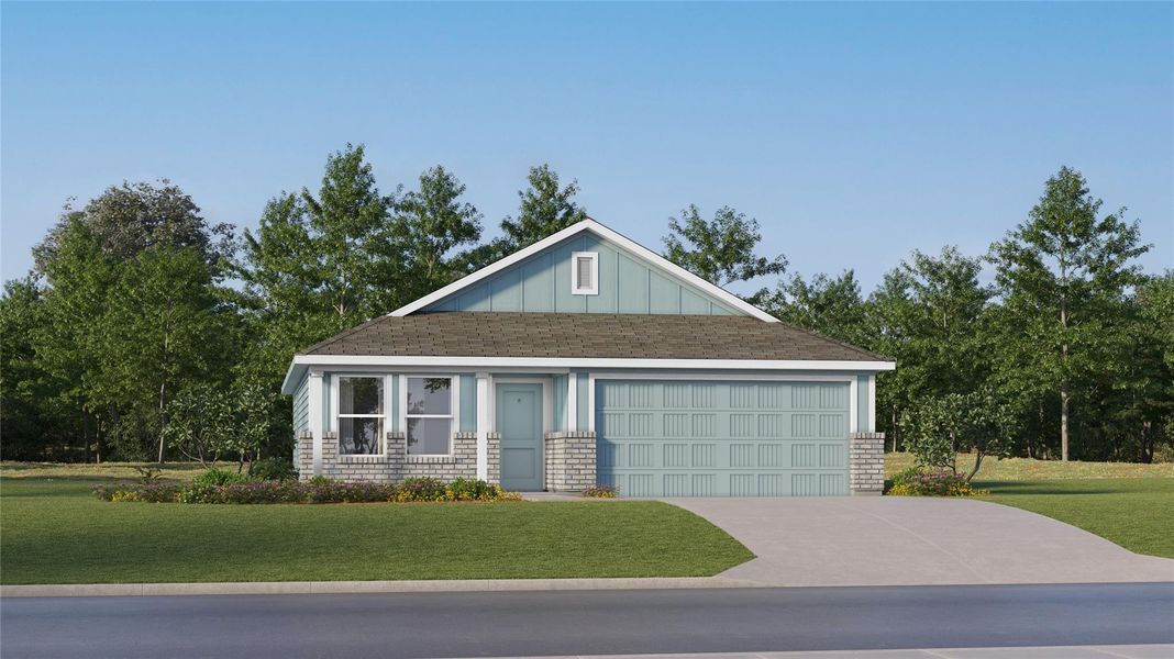 Front exterior of a new home in Timbers Edge, New Caney, TX, highlighting curb appeal (Image 1). Front exterior of a new home in Timbers Edge, New Caney, TX, highlighting curb appeal (Image 1).
