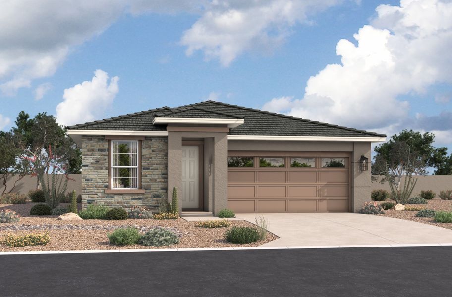 Representative exterior photo of a completed home built from the Ellenton by Beazer Homes in Acacia Foothills at Estrella: Acacia Foothills II, Goodyear, AZ (Image 8).