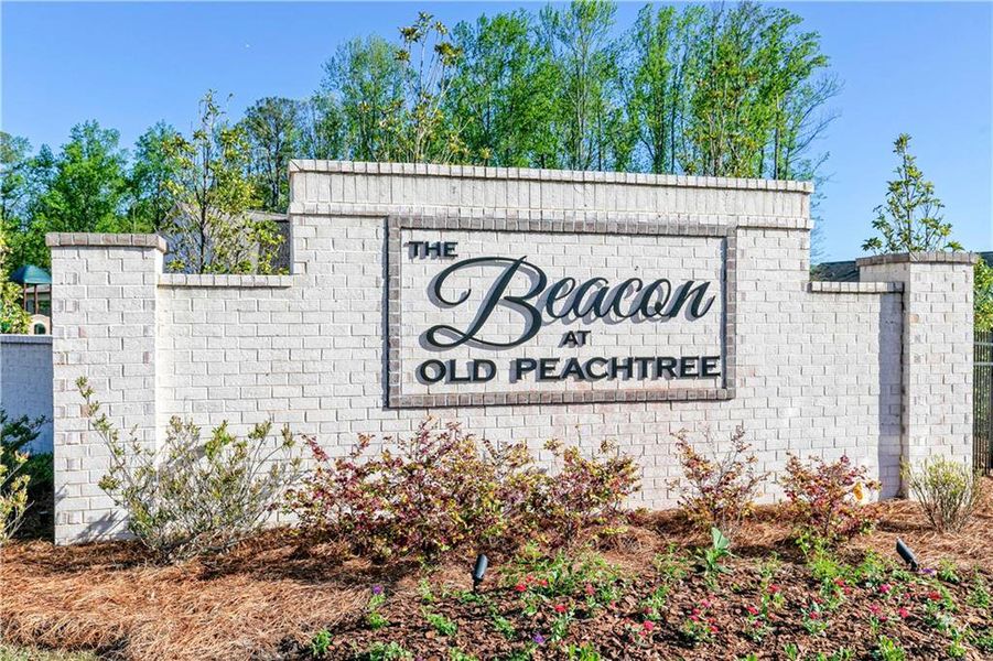 Front exterior of a new home in The Beacon at Old Peachtree Single Family Homes, Lawrenceville, GA, highlighting curb appeal (Image 12). Front exterior of a new home in The Beacon at Old Peachtree Single Family Homes, Lawrenceville, GA, highlighting curb appeal (Image 12).